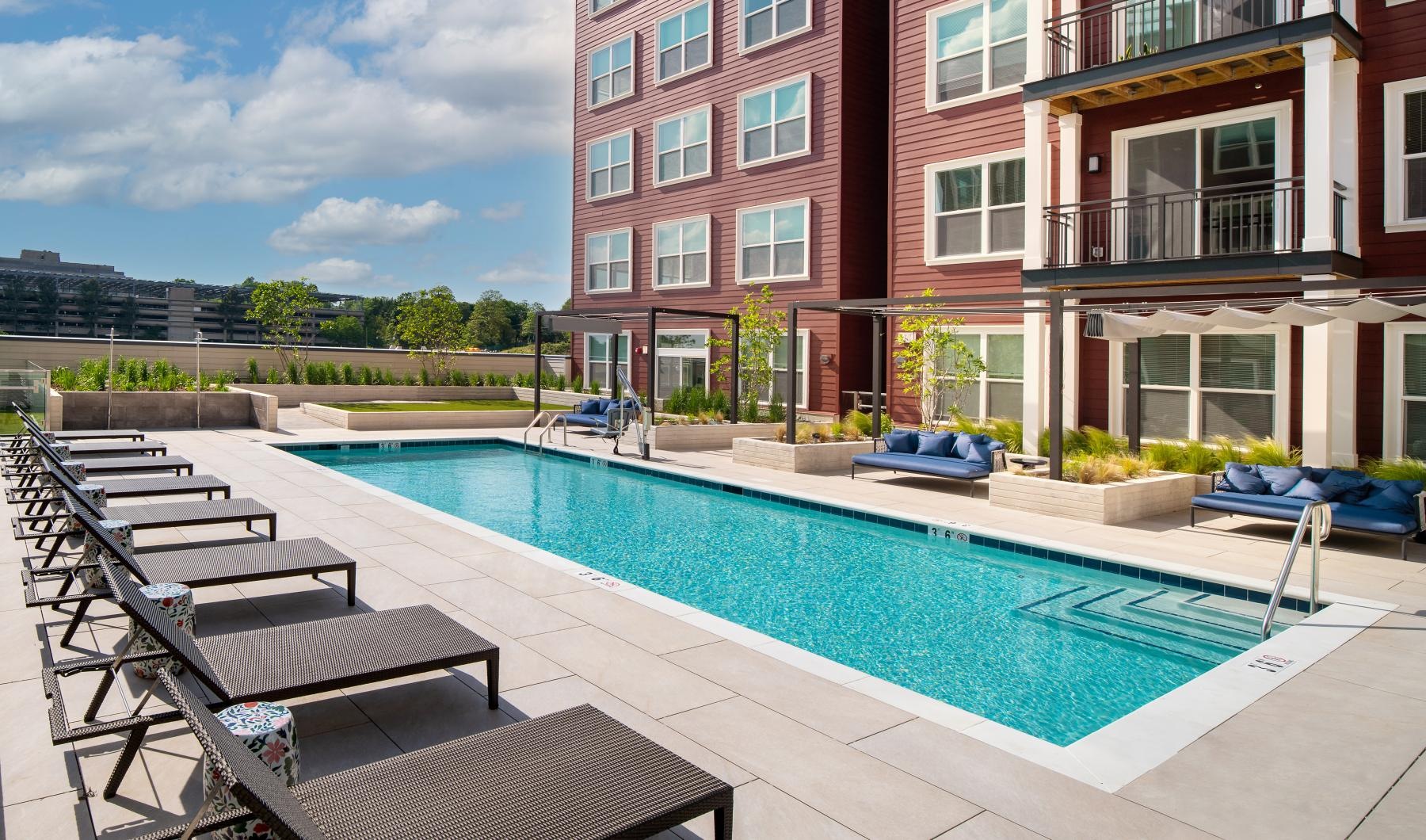 a swimming pool in a courtyard