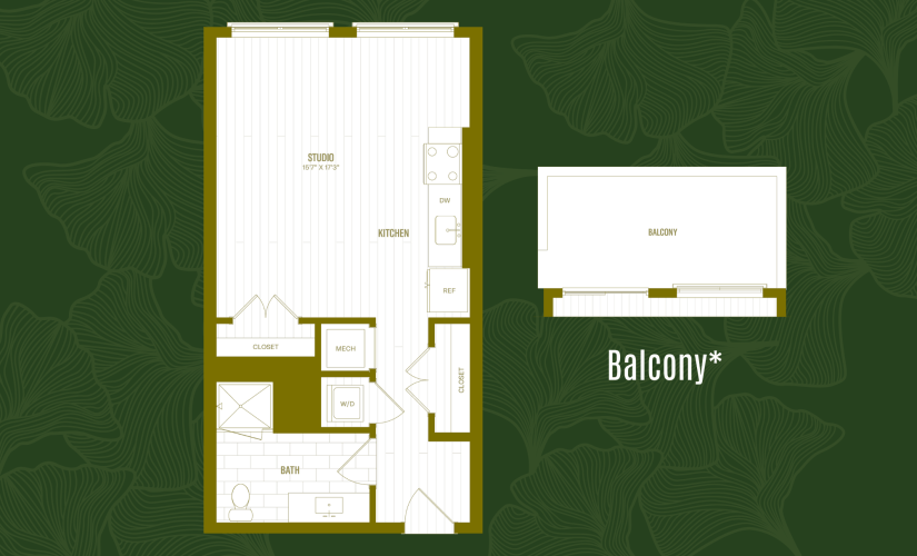 S2 - Studio floorplan layout with 1 bathroom and 500 square feet